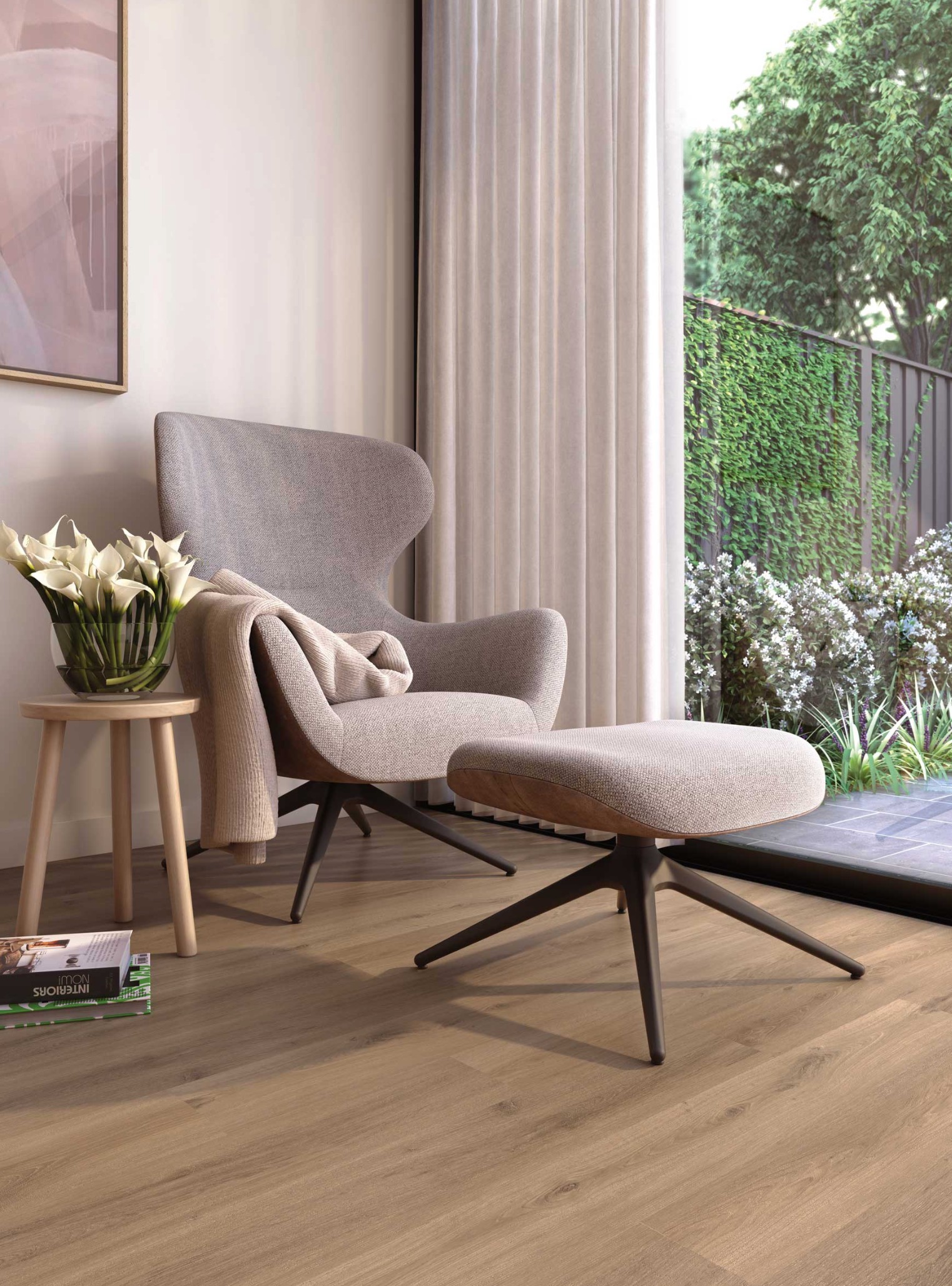 Hybrid plank flooring through an open plan living space